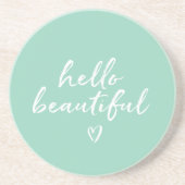 Mint White Hello Beautiful Inspirational Heart コースター (正面)