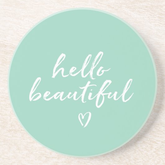 Mint White Hello Beautiful Inspirational Heart コースター (正面)