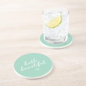Mint White Hello Beautiful Inspirational Heart コースター (側面)