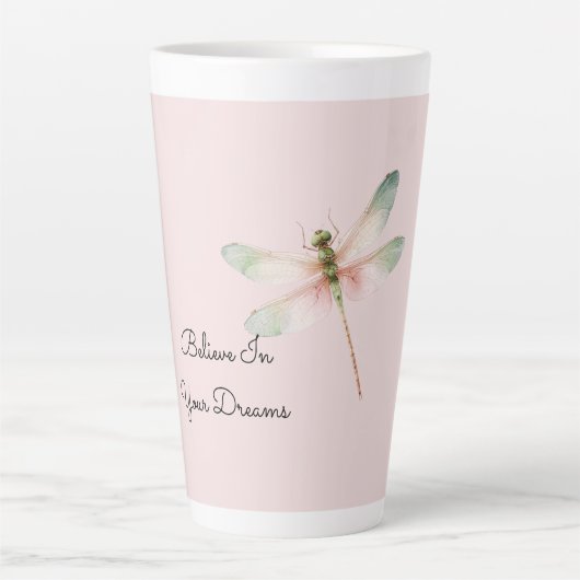Mint White Pink Dragonfly カフェラテマグ (正面)