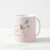 Mint White Pink Dragonfly コーヒーマグカップ (正面右)