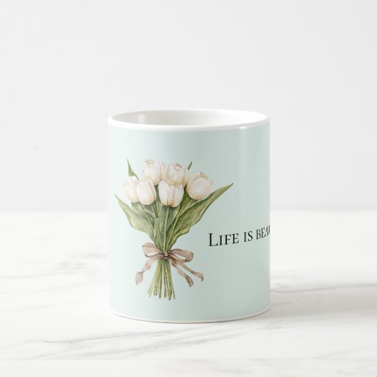 Mint White Tulip Flowers  コーヒーマグカップ (中央)