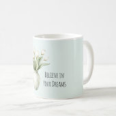 Mint White Tulip Flowers in Vase コーヒーマグカップ (正面右)