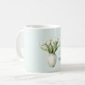 Mint White Tulip Flowers in Vase コーヒーマグカップ (正面左)