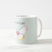 Mint White Yellow Pink Teal Butterfly コーヒーマグカップ (正面右)