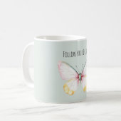 Mint White Yellow Pink Teal Butterfly コーヒーマグカップ (正面左)