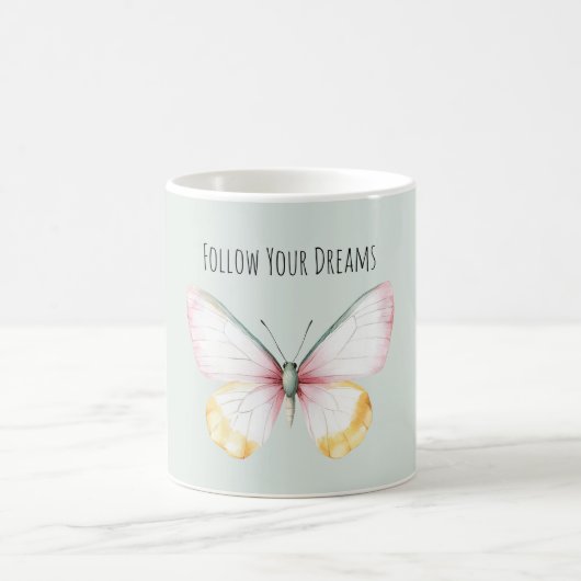 Mint White Yellow Pink Teal Butterfly コーヒーマグカップ (中央)