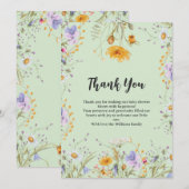 Mint wildflower floral Thank You Baby Shower  サンキューカード (正面/裏面)