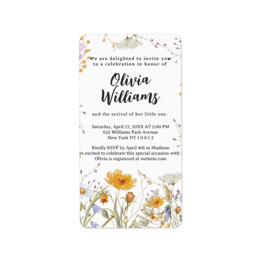 Mint wildflower spring floral Baby Shower  ラベル (正面)