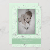 Mint Wildflowers Silver Photo Naming Ceremony ノートカード (正面/裏面)
