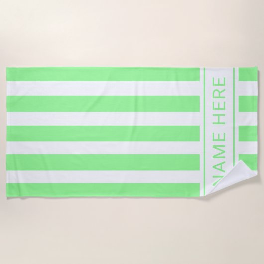 Mint with White Stripe Towel with Your Name ビーチタオル (正面)