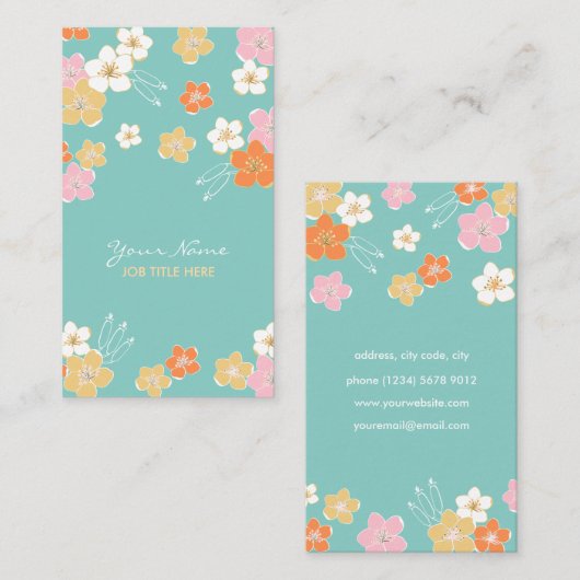 Mint yellow pink summer hawaiian exotic flowers 名刺 (正面/裏面)