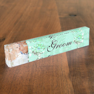 Mint Your Photo Groom's Succulent 結婚's デスクネームプレート