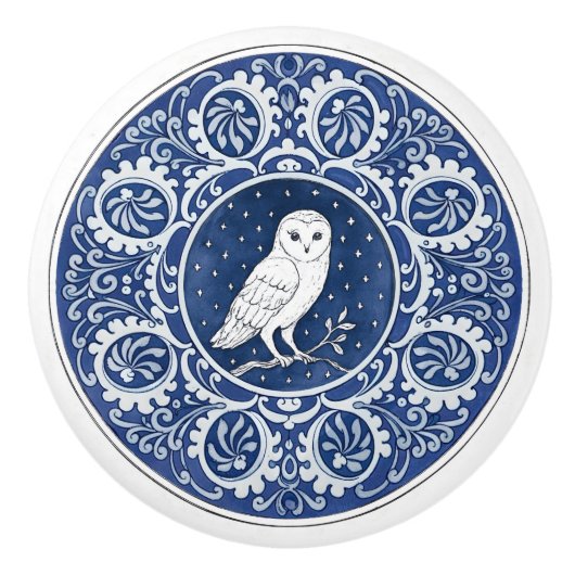 Mintons Owl British Royal Blue Victorian セラミックノブ (正面)