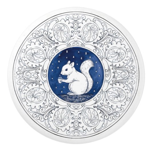 Mintons Squirrel British Royal Blue Victorian セラミックノブ (正面)