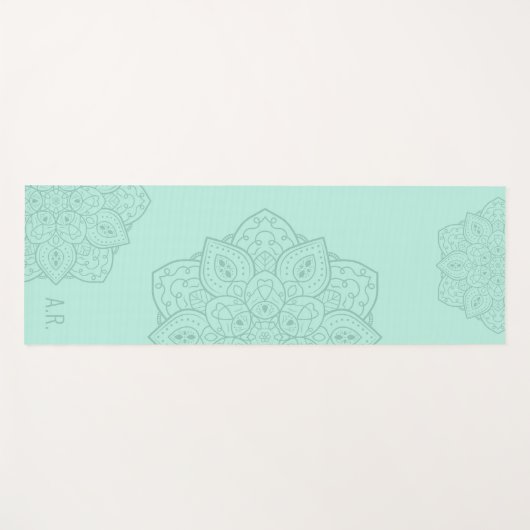 Minty Teal Decorative Modern Mandala With Initials ヨガマット (正面(横))