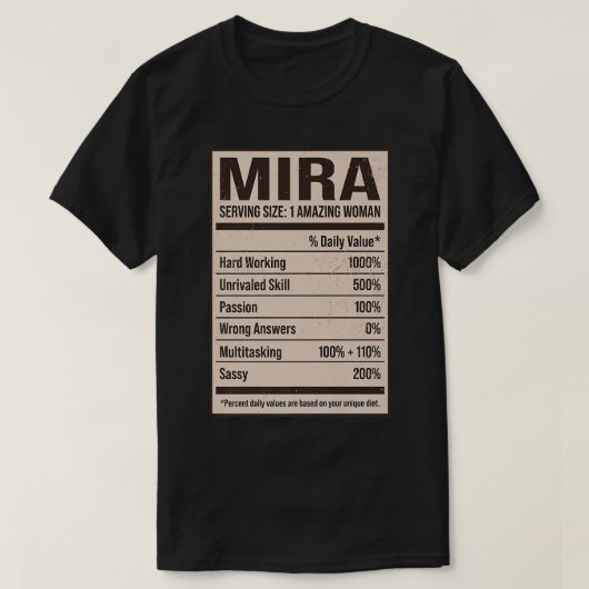 Mira Nutrition Facts Name Nickname Alias Title Fri Tシャツ (デザイン正面)