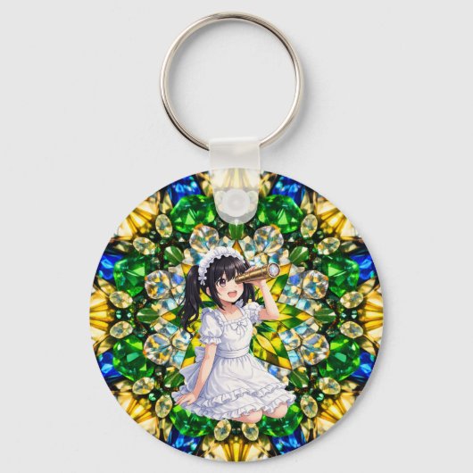 Mirabella in Emerald Light – Kaleidoscope Mandala  キーホルダー (正面)