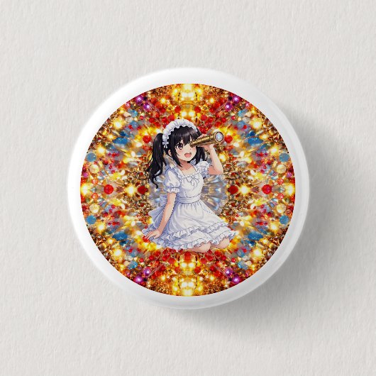 Mirabella in Golden Glow – Kaleidoscope Mandala 缶バッジ (正面)