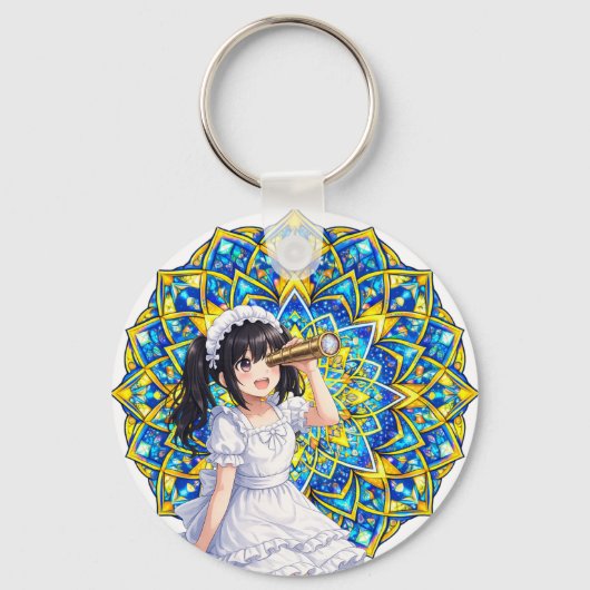 Mirabella in Sunlight – Blue Gold Mandala Keychain キーホルダー (正面)