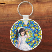 Mirabella in Sunlight – Blue Gold Mandala Keychain キーホルダー (正面)