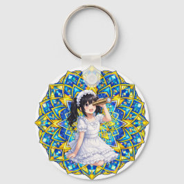 Mirabella in Sunlight – Blue Gold Mandala Keychain キーホルダー