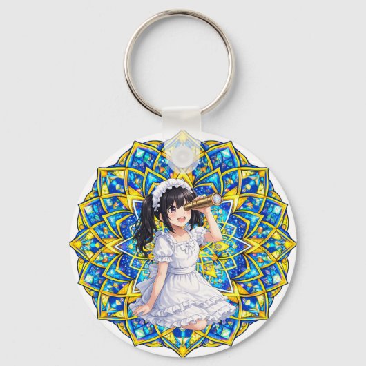 Mirabella in Sunlight – Blue Gold Mandala Keychain キーホルダー (正面)