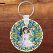 Mirabella in Sunlight – Blue Gold Mandala Keychain キーホルダー (正面)