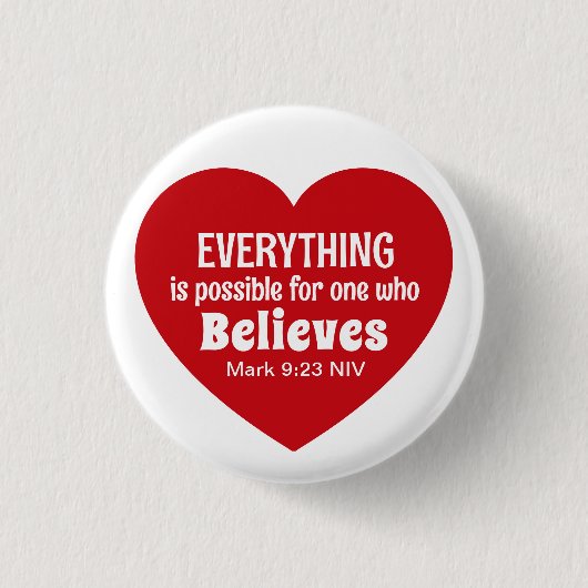 Miracle Bible Verse Red Heart Encouraging Believe 缶バッジ (正面)