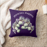 Miracles Happen Iris Flowers Inspirational    クッション<br><div class="desc">Pretty purple and white bearded iris flowers bouquet design by Susan on a dark background with the inspirational words Miracles Happen.</div>