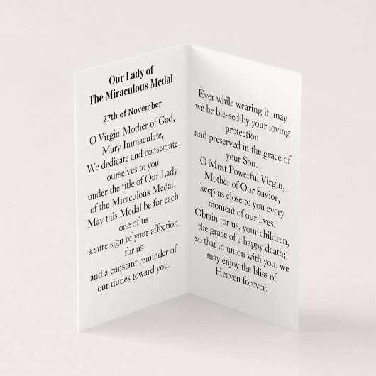 MIRACULOUS MEDAL Prayer Card (内部)