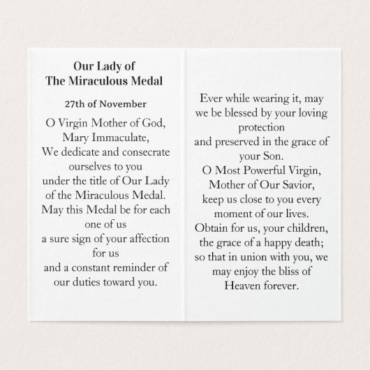 MIRACULOUS MEDAL Prayer Card (内部フラット)