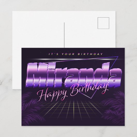 Miranda Name Vorname lila Postkarte Geburtstag ポストカード (正面/裏面)