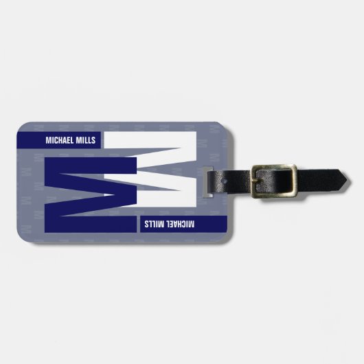 Mirrored Monogram (initial & name) Blue ラゲッジタグ (正面横)