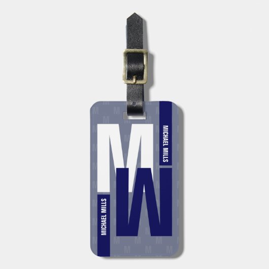 Mirrored Monogram (initial & name) Blue ラゲッジタグ (正面縦)