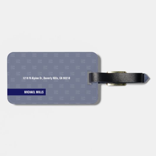 Mirrored Monogram (initial & name) Blue ラゲッジタグ (裏面横)