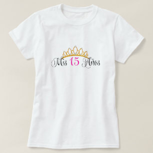 Mis 15 Anosキンセアニェラの金ゴールドのティアラのピンク Tシャツ