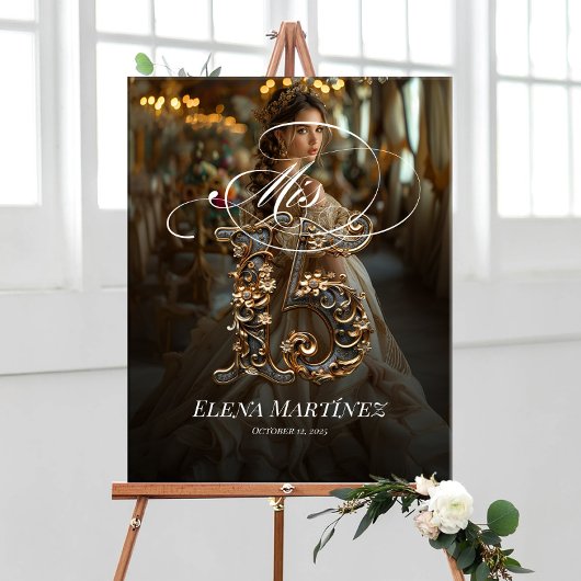 Mis Quinceキンセアニェラ歓迎サインと写真 ポスター