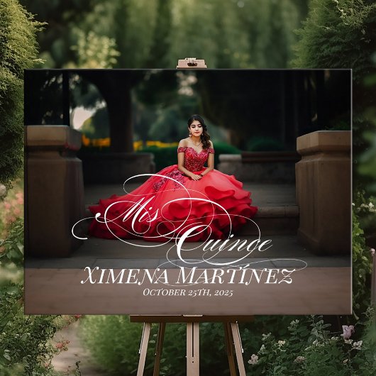 Mis Quinceキンセアニェラ歓迎サインと写真 ポスター