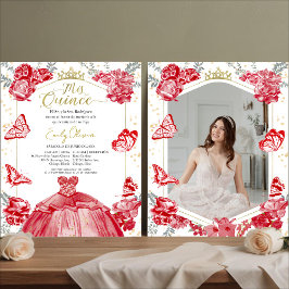 Mis Quinceフォトバジェット招待状スペインのレッド