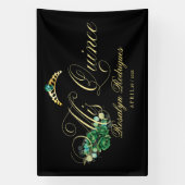 Mis Quinceブラックグリーンウェルカムサイン 横断幕 (縦)