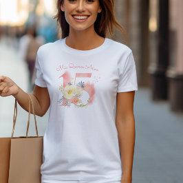 Mis Quince Anos おしゃれな花柄の15歳の誕生日 Tシャツ