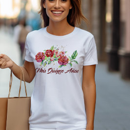 Mis Quince Anos 赤いバラのフラワー キンセañera Tシャツ