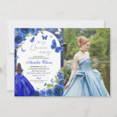 Mis Quince Anos Blue Silverバラキンセアニェラ写真 招待状 (正面)