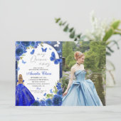 Mis Quince Anos Blue Silverバラキンセアニェラ写真 招待状 (スタンド正面)