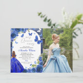 Mis Quince Anos Blue Silverバラキンセアニェラ写真 招待状 (スタンド正面)
