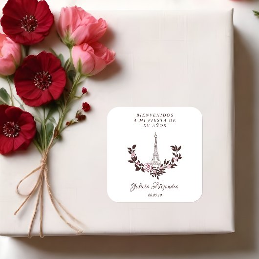Mis Quince años Diseño Floral París スクエアシール