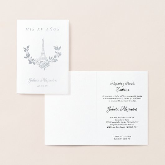 Mis Quince años Diseño Floral París Plata 箔カード (ディスプレー)