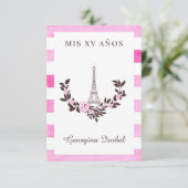Mis Quince años Diseño Floral París Rayas Rosa サンキューカード (スタンド正面)