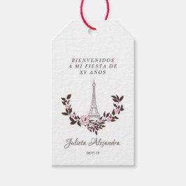 Mis Quince años Diseño Floral Torre Eiffel ギフトタグ